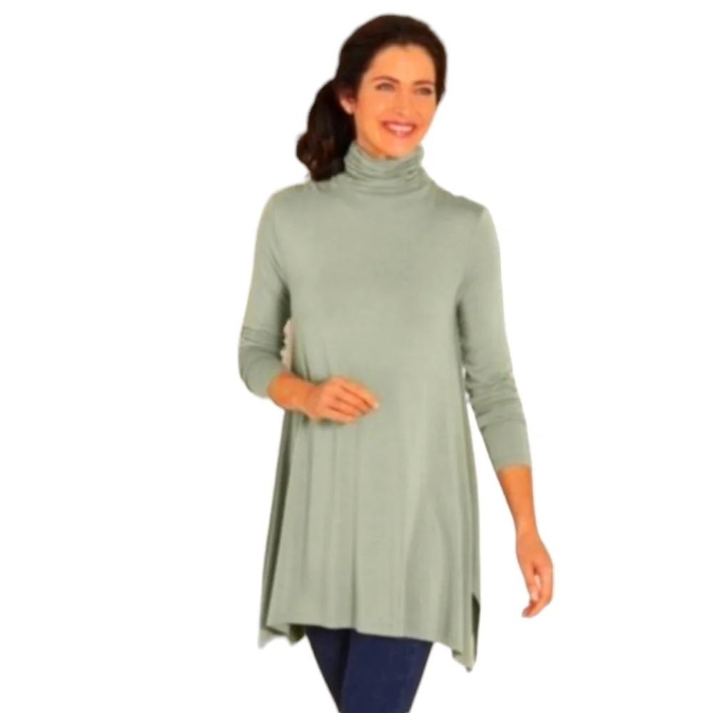 Soft Surroundings Timely Turtleneck Sage Green Jersey Knit Tunic Size XS